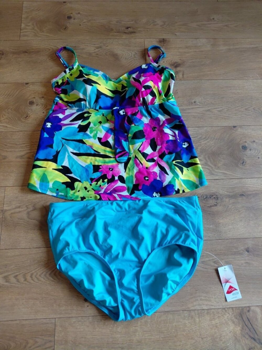 Swimsuits For All Women's Plus Sz 18W Hawaiian Tankini Top Lands End Bottom NWT